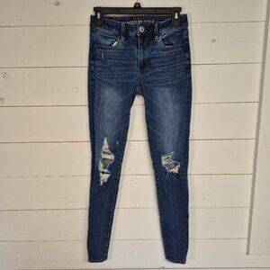 American Eagle Outfitters Blue Long Distressed Skinny Jeans